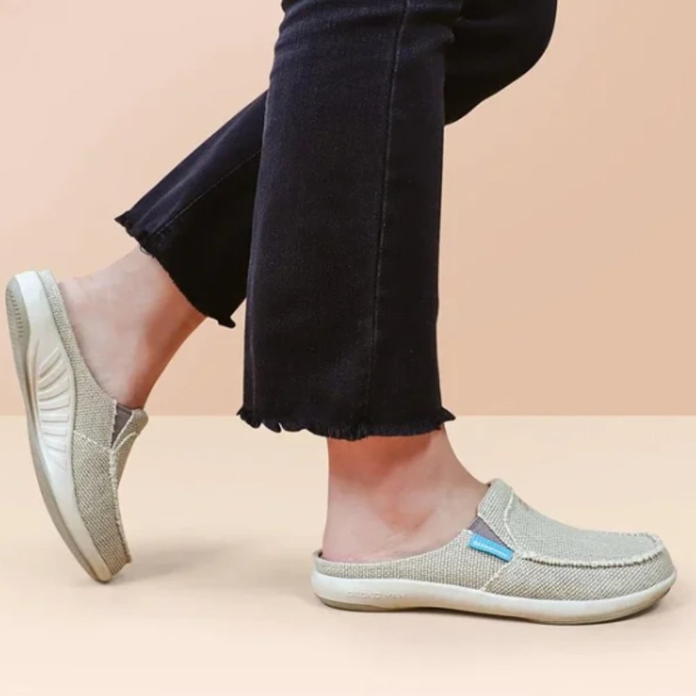 GeckoMan Women Arch Support Canvas Slipper Loafers -Cream